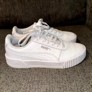 Puma Carina Leather Sneakers Women's US 8 White Low Top Lace Up Shoes 370325-02